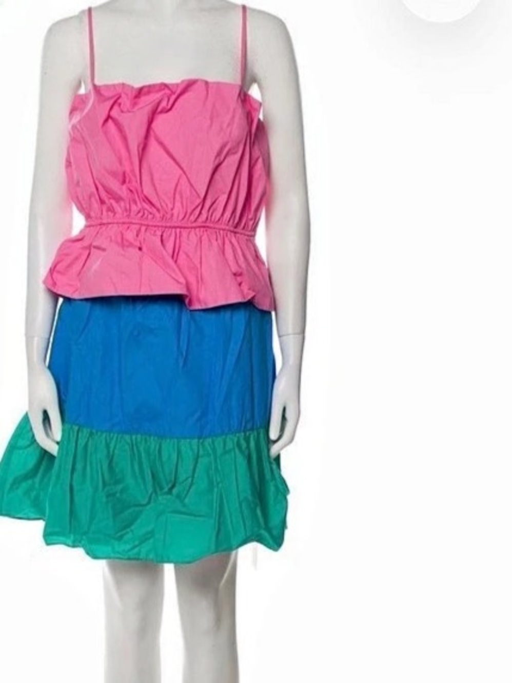 Milly Square Neckline Knee-Length Dress Color Block Pink & Blue Large used